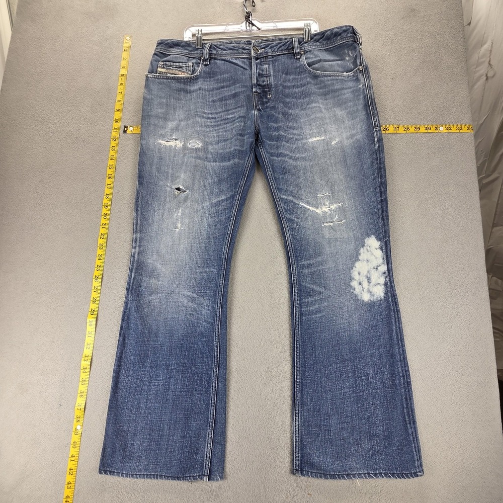 Diesel Jeans Mens 38x32 Blue Zathan Regular Bootcut Button Fly Altered Hem 008TE
